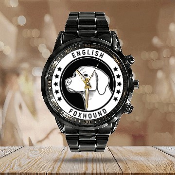 Discover English Foxhound Dog Portrait 3 Baseball Tees Calendar Steel Band Watch