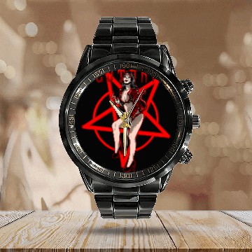 Discover Slutanic Devil Doll Satanic Pentagram Unholy Devil Evil 347 Calendar Steel Band Watch