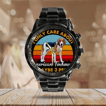Discover Retro Style Sunset American Foxhound Baseball Tees Calendar Steel Band Watch