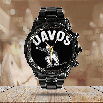 Discover Skiing Ski Davos Snowboarding Switzerland Ski Winter Snowboard Men Gift Baseball Tees Calendar Steel Band Watch