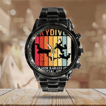 Discover Skydiving Gift vintages Skydiving Retro Parachuting Skydiver Calendar Steel Band Watch