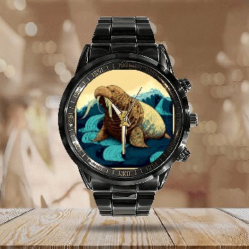 Discover Surrealism Japanese Painting Walrus Calendar Steel Band Watch