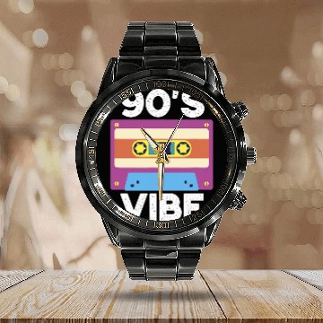 Discover 90s Vibe 1990s Music Nineties Cassette Tape Calendar Steel Band Watch