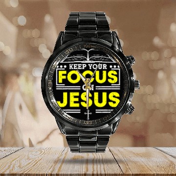 Discover Keep Your Focus On Jesus Bible Study Christian Baseball Tees Calendar Steel Band Watch