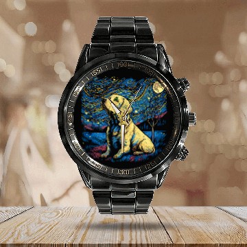 Discover Labrador Lab Dog Starry Night Van Gogh Labrador Mom Dad 48 Calendar Steel Band Watch