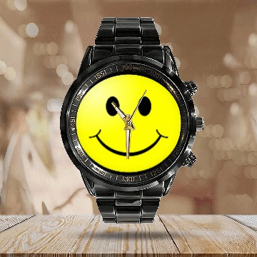 Discover Classic Smiley Face Calendar Steel Band Watch