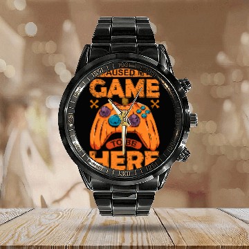 Discover Game I Paused My Game To Be Here Pumpkin Video Game Controller 71 Calendar Steel Band Watch