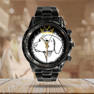 Discover English Foxhound with Crown Zip Calendar Steel Band Watch