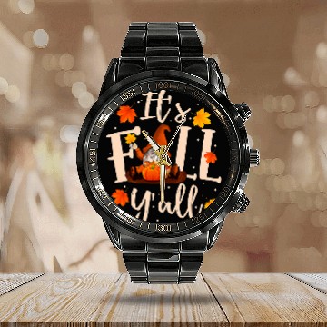 Discover Its Fall Yall Cute Gnomes Pumpkin Autumn Tree Fall Leaves 75 Calendar Steel Band Watch