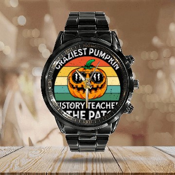Discover Craziest Pumpkin History Teacher In The Patch Halloween Baseball Tees Calendar Steel Band Watch