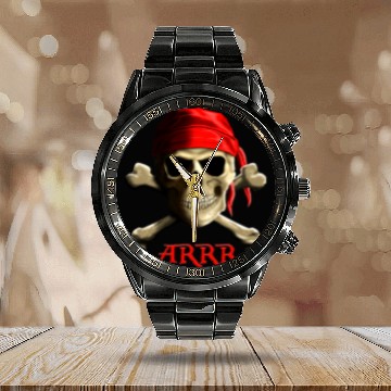 Discover Skeletons Skulls Pirate Skull And Crossbones ARRR Skull Calendar Steel Band Watch