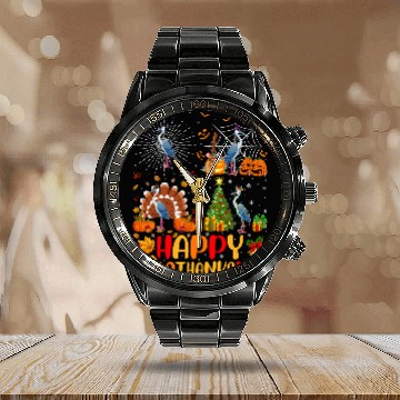 Discover Halloween Thanksgiving Christmas Heron Bird Hallothanksmas Calendar Steel Band Watch