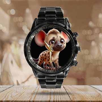 Discover Charming Cartoon Hyena Pup Adorable Animal Artwork Baseball Tees Calendar Steel Band Watch