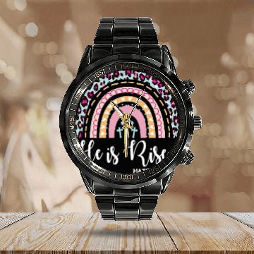Discover Christian He Is Risen Rainbow Leopard Happy Easter Day Christian Jesus Christ Baseball Tees Calendar Steel Band Watch