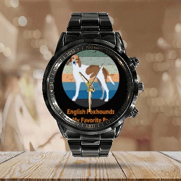 Discover English Foxhound dog 2 Calendar Steel Band Watch