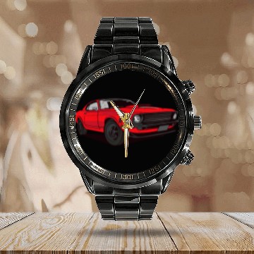 Discover Classic Red Muscle Car Illustration vintages Retro Calendar Steel Band Watch