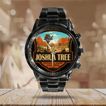 Discover Joshua Tree National Park Illustration Retro Badge Calendar Steel Band Watch
