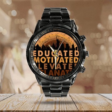 Discover Educated Motivated Elevated Melanated black history month 7 Calendar Steel Band Watch