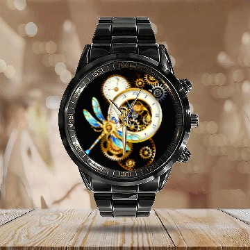 Discover Steampunk Dragonfly Clock Calendar Steel Band Watch