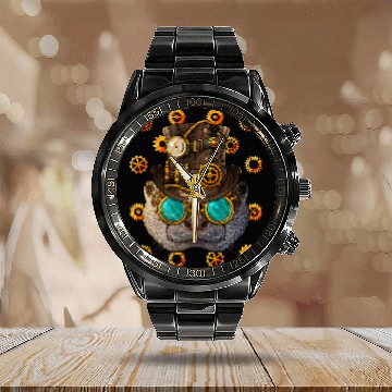 Discover Otters Steampunk Otter Medieval Victorian Steam Powered Animal Calendar Steel Band Watch