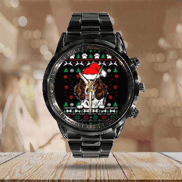 Discover English Springer Spaniel Dog Lovers Ugly Christmas Sweater Baseball Tees Calendar Steel Band Watch