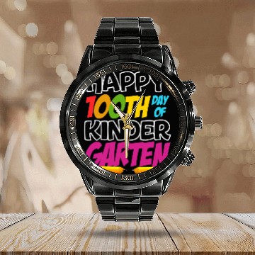 Discover Happy 100th Day of Kindergarten Teacher or Student 4 Calendar Steel Band Watch