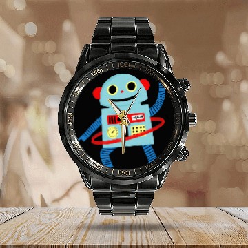 Discover Cute Robot Adorable Illustration Classic Calendar Steel Band Watch