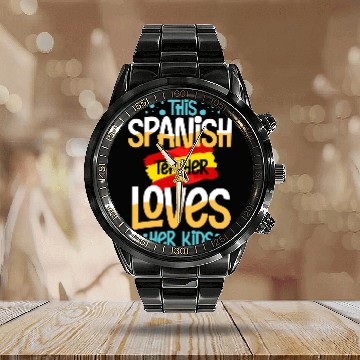 Discover Spanish Teacher Spain Flag Language Lesson Student 5 Calendar Steel Band Watch