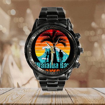 Discover Surf Life Waialua Bay Hawaii Surfing Calendar Steel Band Watch