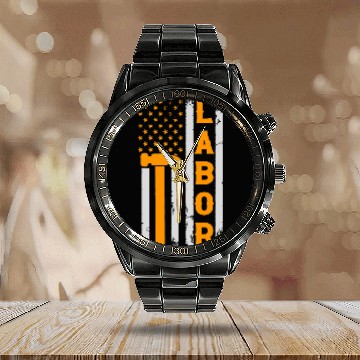 Discover America worker for happy Labor Day 1 Calendar Steel Band Watch