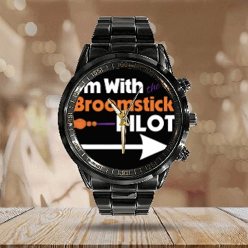 Discover Funny Im with the Broomstick Pilot Halloween His and Her Baseball Tees Calendar Steel Band Watch