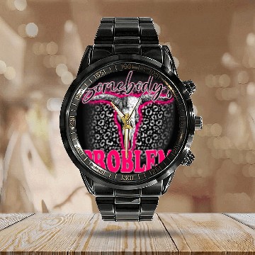 Discover Leopard Somebodys Problem Bull Skull Western Country Cowboy Baseball Tees Calendar Steel Band Watch