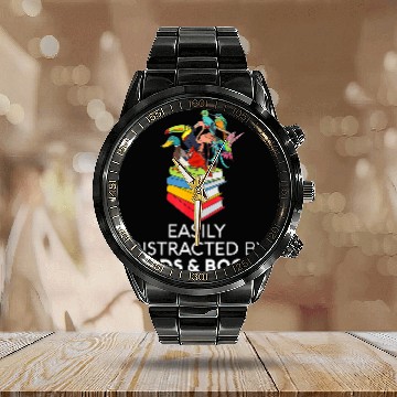 Discover Reading Book Bird Book Lover Easily Distracted By Birds And Books Reading 3 Reader Calendar Steel Band Watch