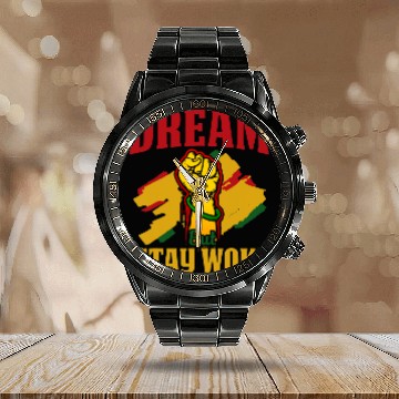Discover Dream But Stay Woke Black Afrocentric Empowerment Zip Calendar Steel Band Watch