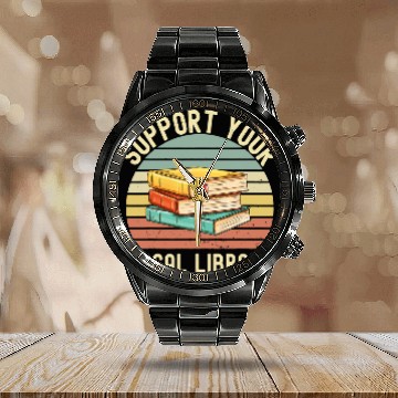 Discover Reading Book Retro Support Your Local Library Book Lovers Librarian Squad Reader Calendar Steel Band Watch