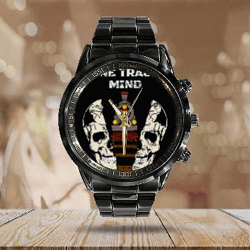 Discover Skeletons Skulls Distressed One Track Mind Train and Skull on Raid Road Track Skull Calendar Steel Band Watch