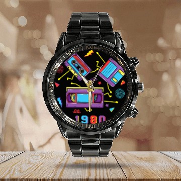 Discover 80s Nostalgia Floppy Disk Record Player Retro 80s Music Baseball Tees Calendar Steel Band Watch