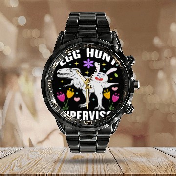 Discover Egg Hunt Supervisor Egg Hunting Squad Moms Easter Funny Calendar Steel Band Watch