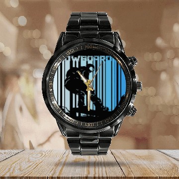 Discover Skiing Ski vintages Retro Snowboard Zip Calendar Steel Band Watch