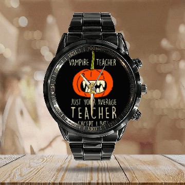 Discover Vampire Teacher Halloween Teaching Scary Teach Pumpkin Funny Zip Calendar Steel Band Watch