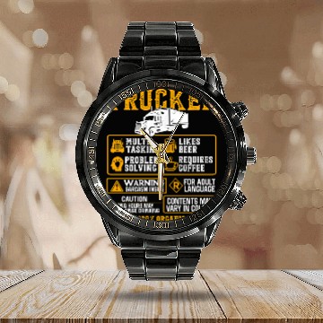 Discover Truck Lover Trucker Multi Tasking Problem Solving TruckerFunny Truck Driver 26 Trucks Calendar Steel Band Watch