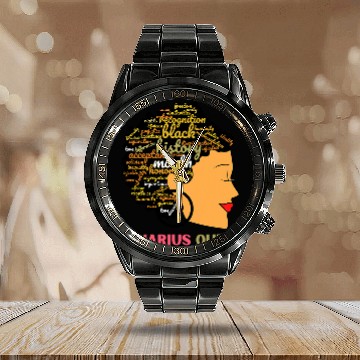 Discover Black History Month Aquarius Queen Black Womens Calendar Steel Band Watch