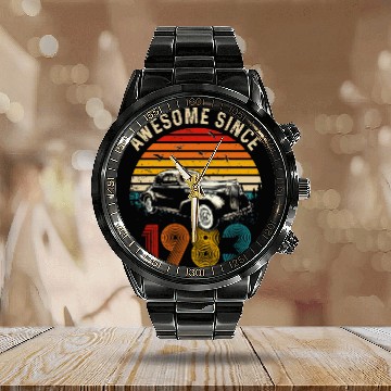 Discover vintages Classic Car 40th Birthday Awesome Since 1983 Calendar Steel Band Watch