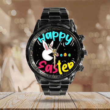 Discover Rabbits Happy Easter Cute Rabbit Eating Easter Eggs Easter Sunday Calendar Steel Band Watch