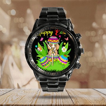 Discover Foxhound Dog Lover Floral Easter Egg Funny Foxhound Easter Calendar Steel Band Watch