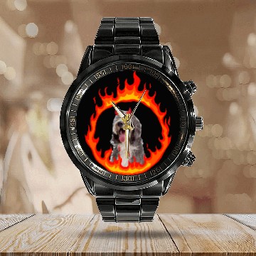 Discover Devil Dog Bearded Collie 2 Calendar Steel Band Watch