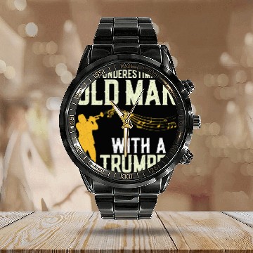 Discover Trumpet Lover Player Dad Father Retired vintages Never Calendar Steel Band Watch