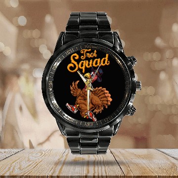 Discover Turkey Trot Squad Funny Thanksgiving Run Cute Matching Calendar Steel Band Watch