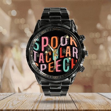 Discover Cute SLP Pun Spooktacular Speech Baseball Tees Calendar Steel Band Watch