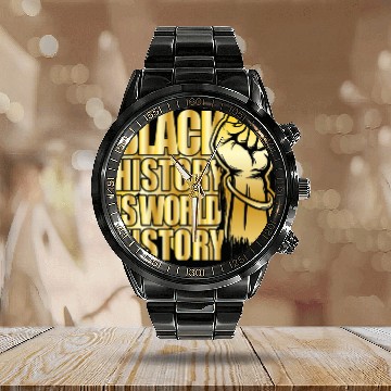 Discover Black History is world History Afrocentric Empowerment 2 Zip Calendar Steel Band Watch